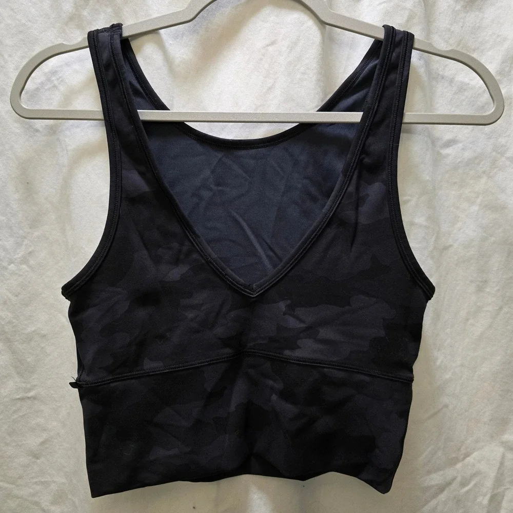 Lululemon Power Pivot Black Camo Tank‎ Top Sports Bra Cropped Reversible